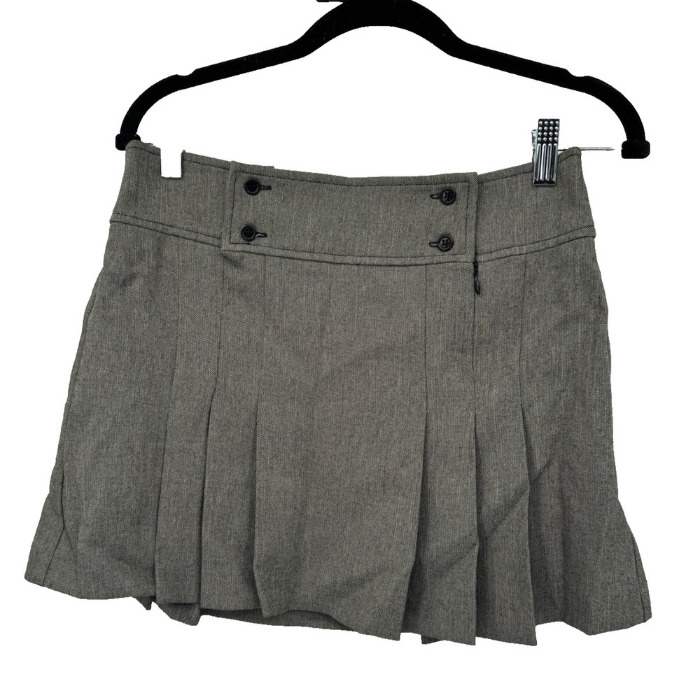 y2K Gray Pleated Schoolgirl Mini Skirt High Button Preppy Academia Chic